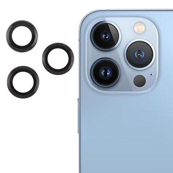 Per iPhone 13 Pro Max / 13 Pro Cover per fotocamera posteriore Pellicola per obiettivo in vetro temperato 9H (nero)