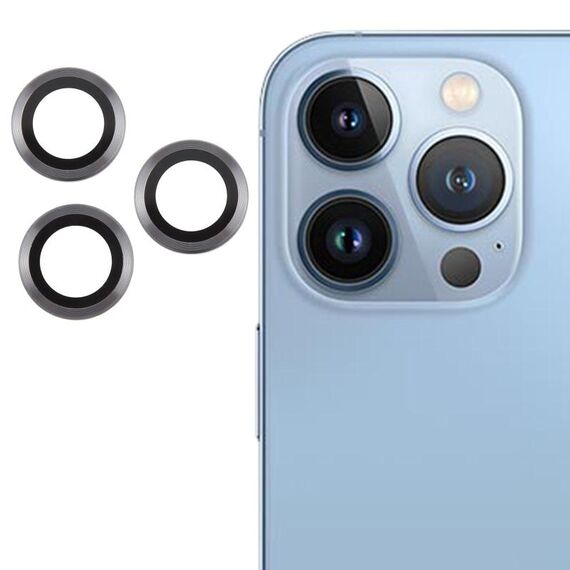 Per iPhone 13 Pro Max / 13 Pro Cover per fotocamera posteriore Pellicola per obiettivo in vetro temperato 9H (titanio)