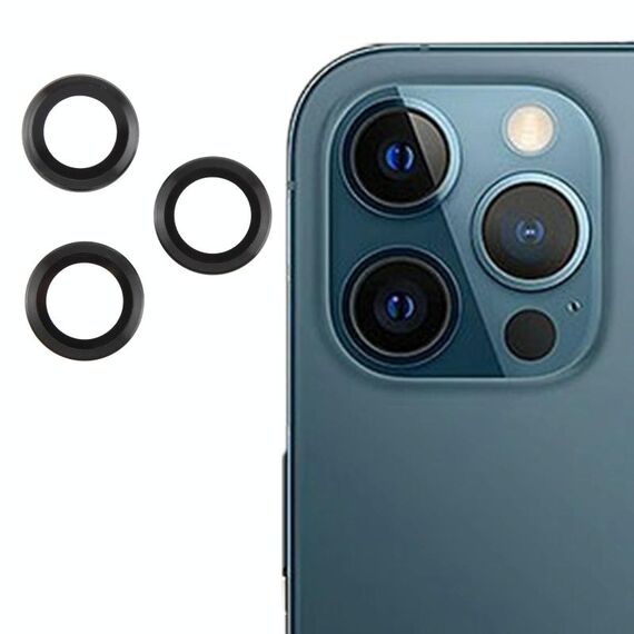Per iPhone 12 Pro Max Cover per fotocamera posteriore Pellicola per obiettivo in vetro temperato 9H (nero)