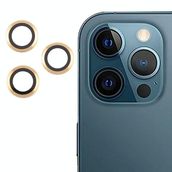 Per iPhone 12 Pro Max Cover per fotocamera posteriore Pellicola per obiettivo in vetro temperato 9H (oro)