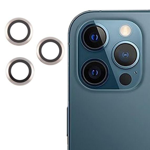 Per iPhone 12 Pro Max Cover per fotocamera posteriore Pellicola per obiettivo in vetro temperato 9H (argento)