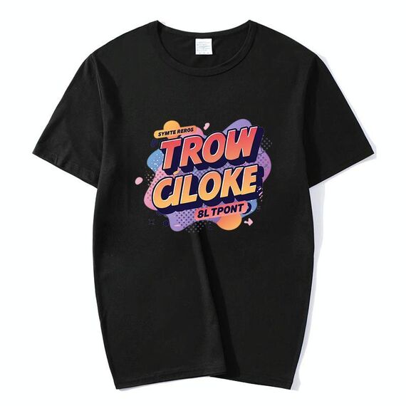 T-shirt girocollo a maniche corte in modal con stampa alfabeto arancione, stampa su richiesta, taglia: L (nero)