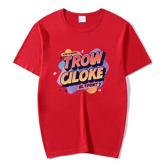 T-shirt girocollo a maniche corte in modal con stampa alfabeto arancione, stampa su richiesta, taglia: L (rosso)
