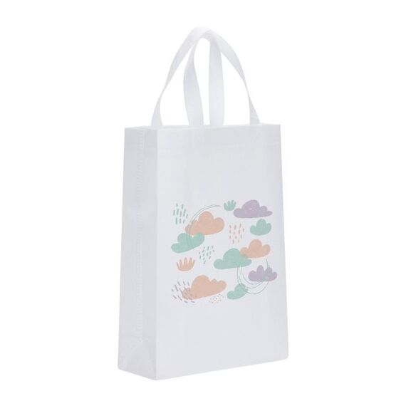 Borsa in tessuto non tessuto stampato con nuvole, stampa su richiesta, dimensioni: 35x25x10 cm (bianco)