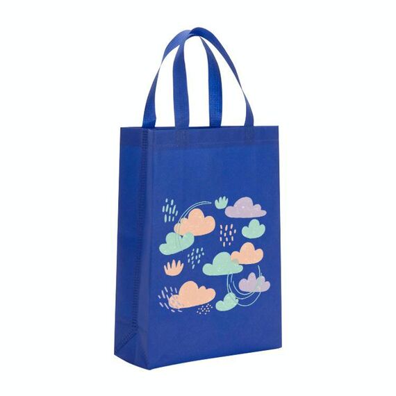 Borsa in tessuto non tessuto stampato con nuvole, stampa su richiesta, dimensioni: 35x25x10 cm (blu reale)