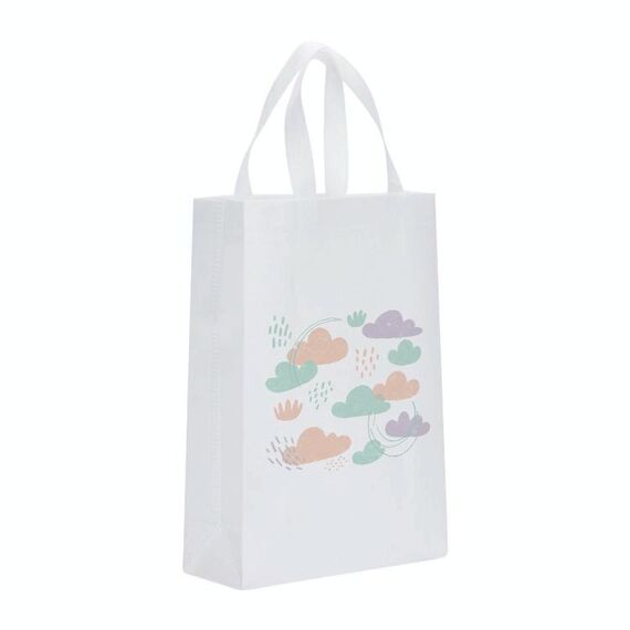 Borsa in tessuto non tessuto stampato con nuvole, stampa su richiesta, dimensioni: 41x35x12 cm (bianco)