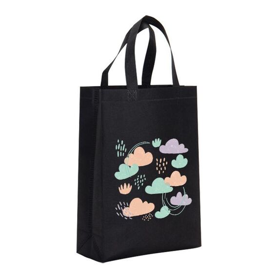 Borsa in tessuto non tessuto stampato con nuvole, stampa su richiesta, dimensioni: 41x35x12 cm (nero)