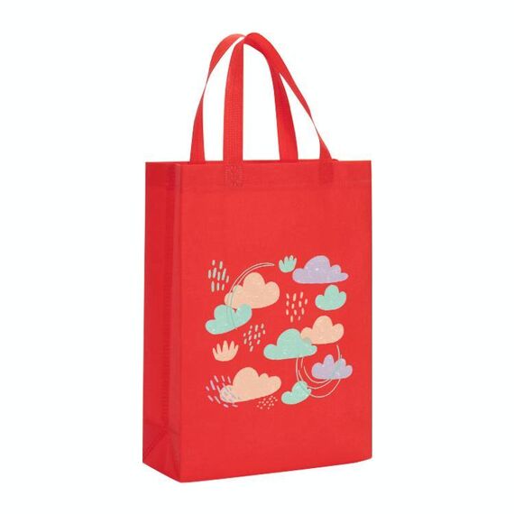 Borsa in tessuto non tessuto stampato con nuvole, stampa su richiesta, dimensioni: 41x35x12 cm (rosso)