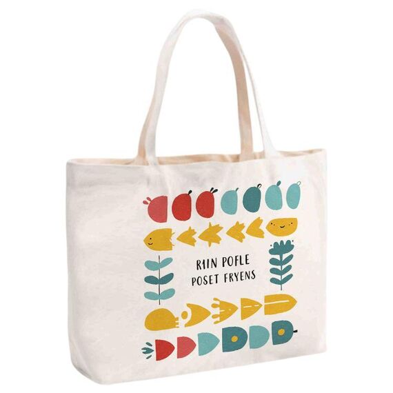 Borsa in tela stampata con pesce di fiume, stampa su richiesta, dimensioni: 30x40x10 cm (beige)