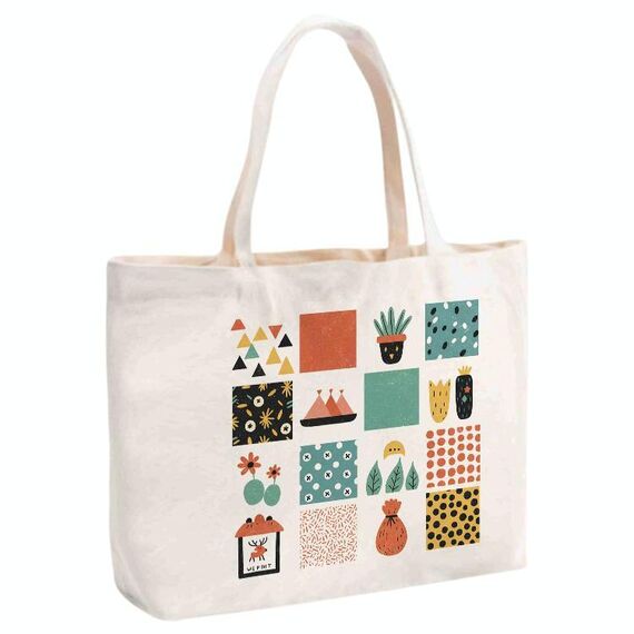 Borsa a mano in tela stampata a griglia, stampa su richiesta, dimensioni: 20x30x10 cm (beige)