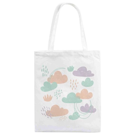 Borsa in tela stampata con nuvole, stampa su richiesta, dimensioni: 35x30 cm (bianco)