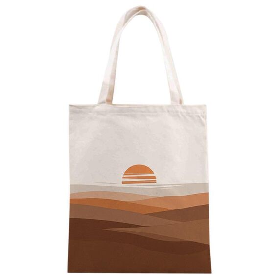Borsa in tela stampata tramonto su richiesta, dimensioni: 30x25 cm (beige)