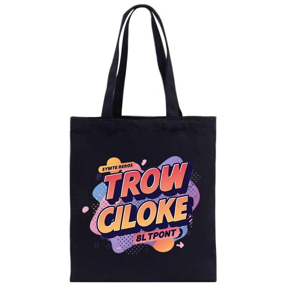 Borsa in tela stampata con alfabeto arancione, stampa su richiesta, dimensioni: 25x20 cm (nero)