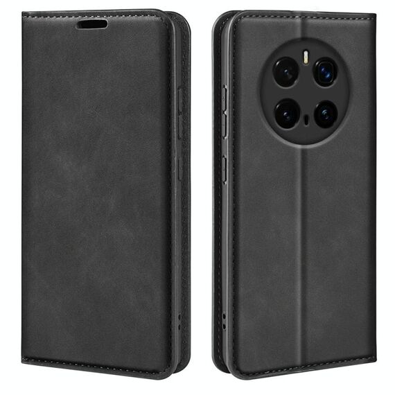 Custodia per telefono in pelle con ventosa magnetica retro-skin per Honor Magic7 Pro (nera)