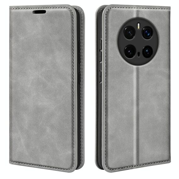 Custodia per telefono in pelle con ventosa magnetica retro-skin per Honor Magic7 Pro (grigio)