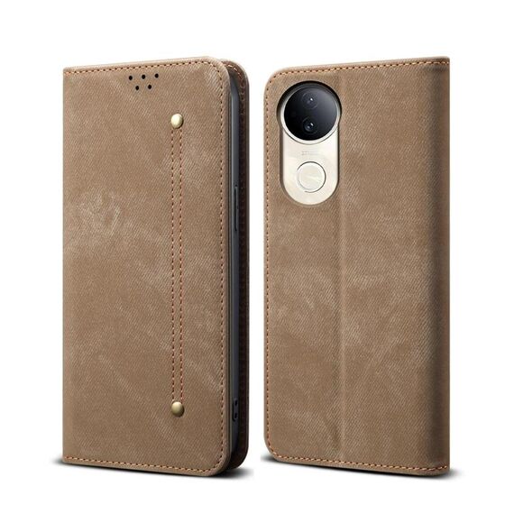 Per vivo V50 Denim Texture Flip Custodia in pelle per telefono (cachi)
