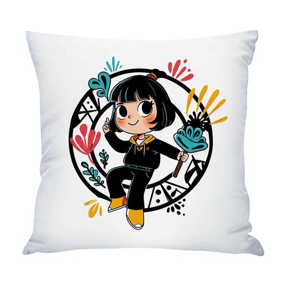 Federa per cuscino da divano stampata con ragazza, senza stampa centrale, su richiesta, dimensioni: 35x35 cm (raso brillante)