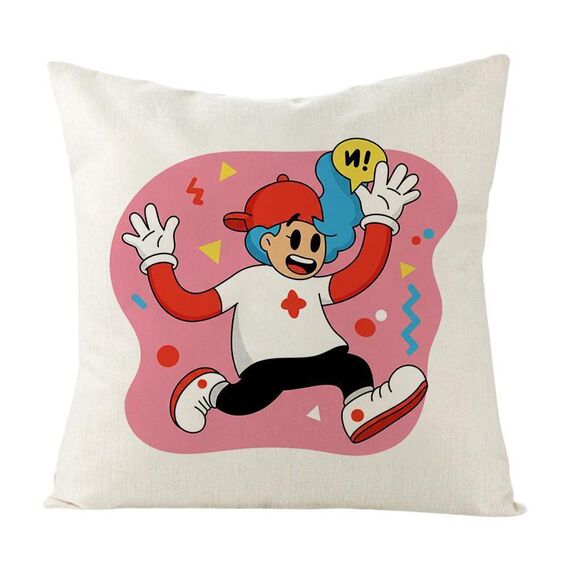 Federa per cuscino da divano con stampa "Rosa Boy" senza stampa centrale su richiesta, dimensioni: 40x40 cm (lino bianco)