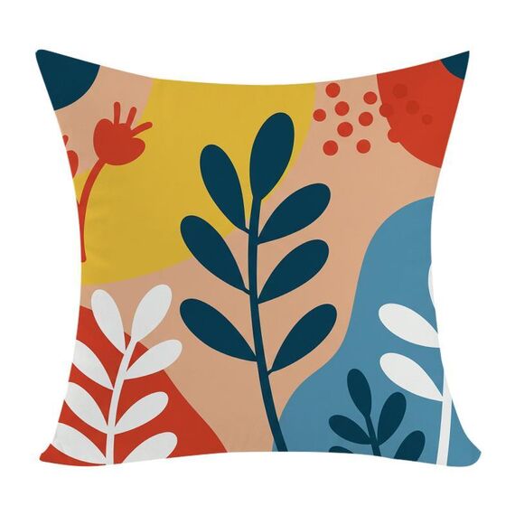Cuscino per divano stampato con rami colorati con stampa centrale su richiesta, dimensioni: 40x40 cm (velluto color pesca)