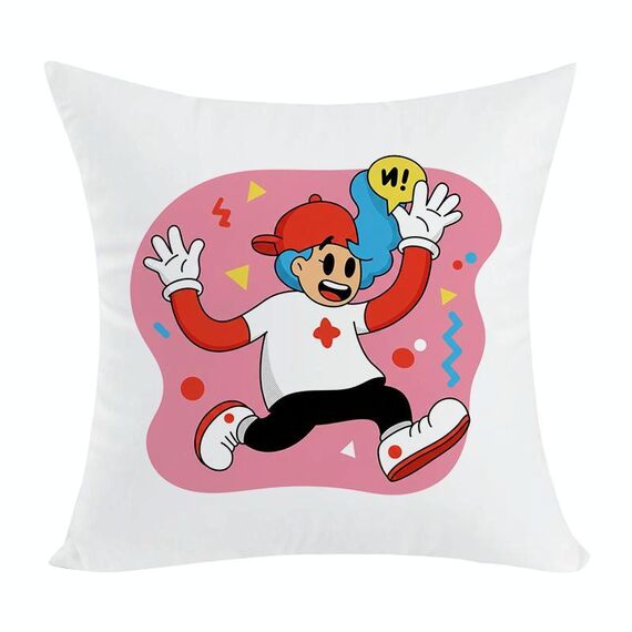 Cuscino per divano stampato con motivo a forma di bambino rosa con stampa centrale su richiesta, dimensioni: 35x35 cm (velluto color pesca)
