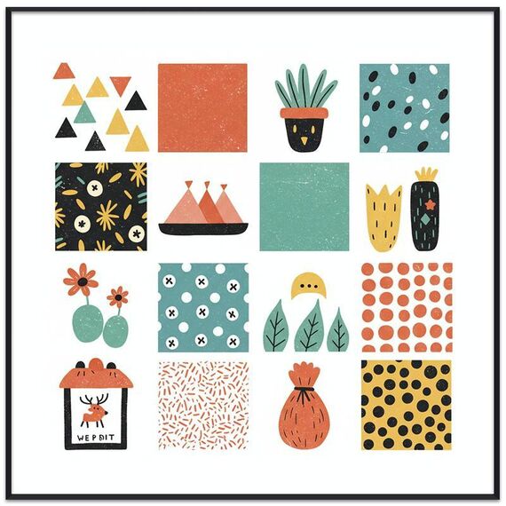 Quadro decorativo a griglia con cornice PS Stampa su richiesta, dimensioni: 30x30 cm