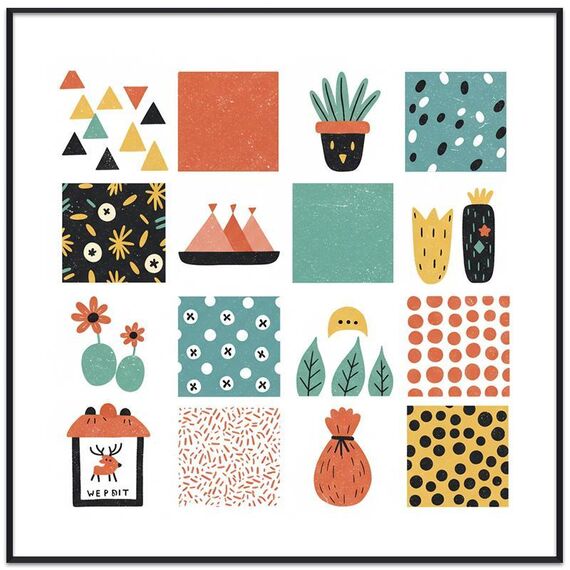 Quadro decorativo a griglia con cornice PS Stampa su richiesta, dimensioni: 70x70 cm