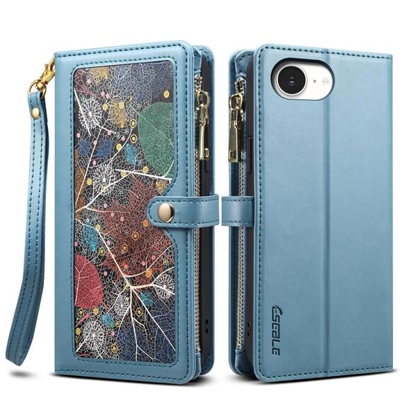 Per iPhone 16e ESEBLE Star Series Portafoglio con cerniera e cordino RFID in pelle (blu)