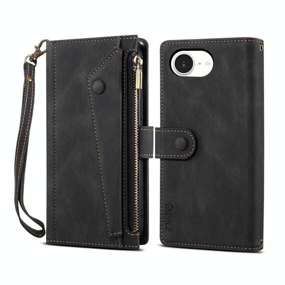 Per iPhone 16e ESEBLE Retro Frosted RFID Flip Custodia in pelle per telefono (nero)