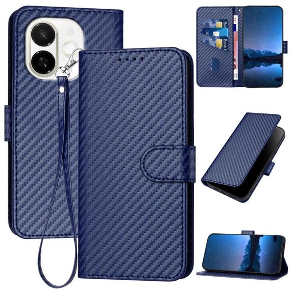 Per Tecno Spark 30C 5G / Pop 9 5G YX0070 Custodia in pelle con fibbia in fibra di carbonio e cordino (blu reale)