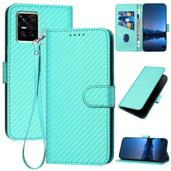 Per vivo S10 / S10 Pro YX0070 Custodia in pelle con fibbia in fibra di carbonio e cordino (azzurro)