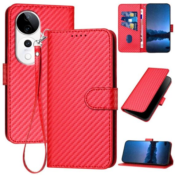 Per vivo S19 Pro YX0070 Custodia in pelle con fibbia in fibra di carbonio con cordino (rosso)