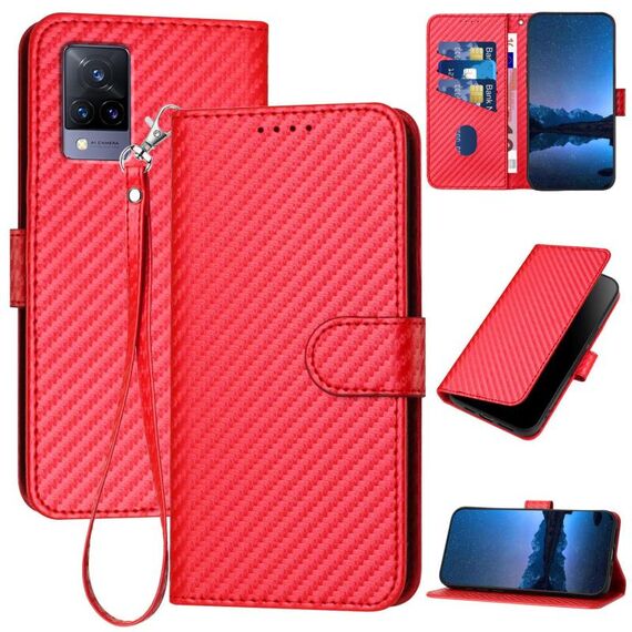 Per vivo V21 4G / 5G / V21s YX0070 Custodia in pelle con fibbia in fibra di carbonio e cordino (rosso)