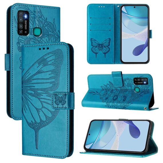 Per Tecno Camon 15 Custodia in pelle con motivo a farfalla in rilievo (blu)