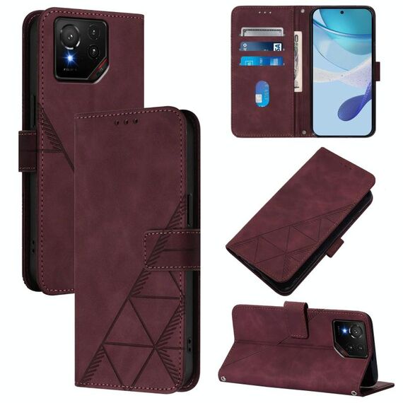 Per Asus ROG Phone 9 / 9 Pro Custodia a tracolla in pelle con stampa 3D (rosso vino)