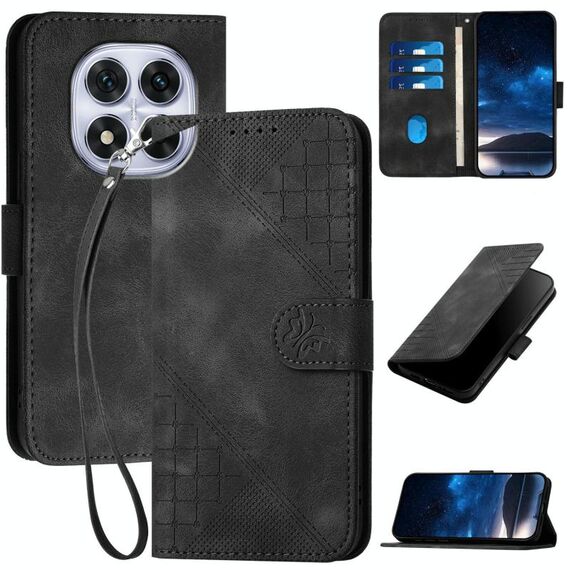 Per Redmi Note 14 Pro 4G YX0080 Custodia in pelle con motivo a farfalla in rilievo con cordino (nero)