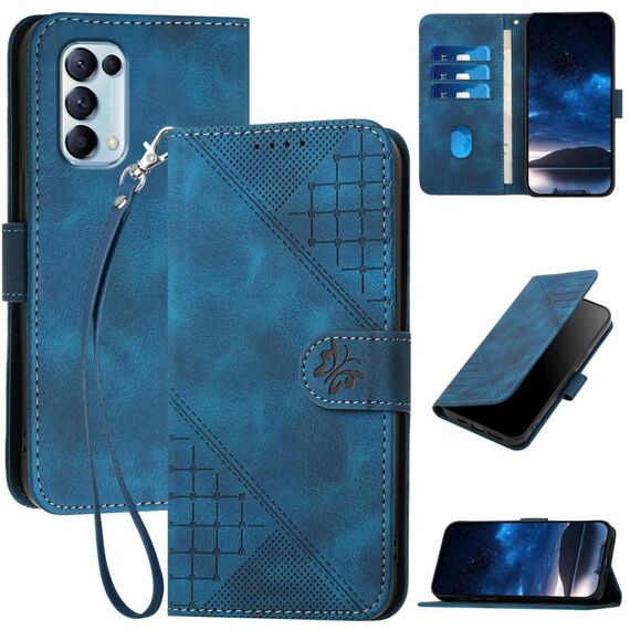Per OPPO Reno5 4G / 5G / Find X3 Lite Custodia in pelle con motivo a farfalla in rilievo con cordino (blu scuro)