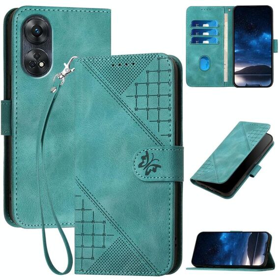 Per OPPO Reno8 T 4G Custodia in pelle con motivo a farfalla in rilievo con cordino (azzurro chiaro)
