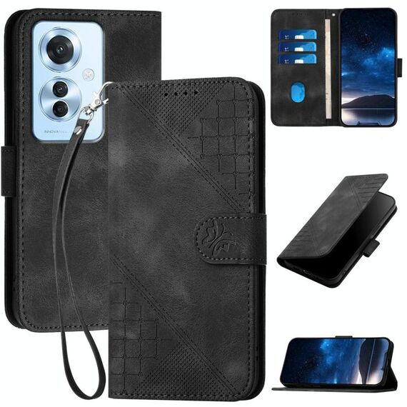 Per OPPO Reno11 F / F25 Pro Custodia in pelle con motivo a farfalla in rilievo con cordino (nero)