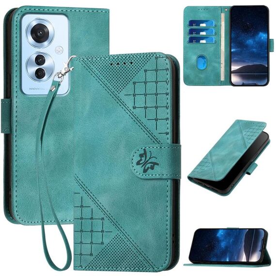 Per OPPO Reno11 F / F25 Pro Custodia in pelle con motivo a farfalla in rilievo con cordino (azzurro chiaro)