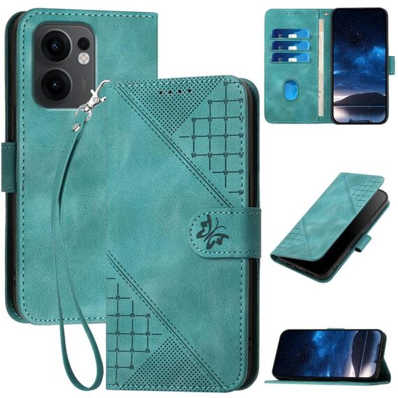 Per OPPO Reno13 F 4G / 5G Custodia in pelle con motivo a farfalla in rilievo con cordino (azzurro chiaro)