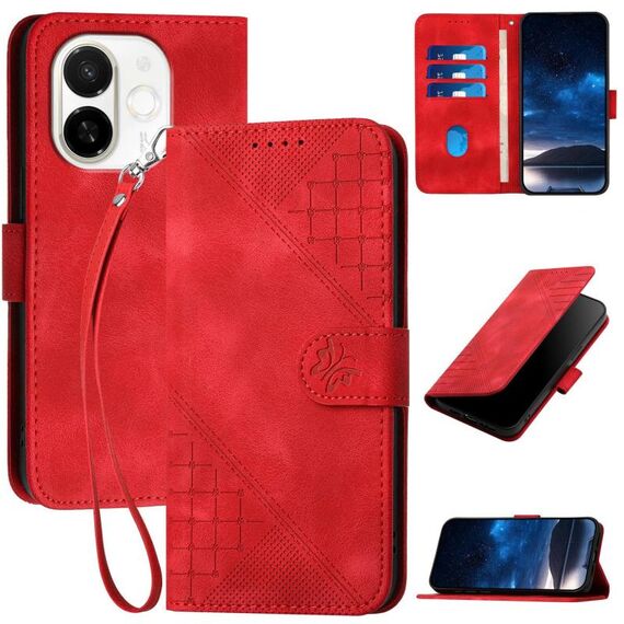 Per Tecno Spark 30C 5G / Pop 9 5G Custodia in pelle con motivo a farfalla in rilievo con cordino (rosso)