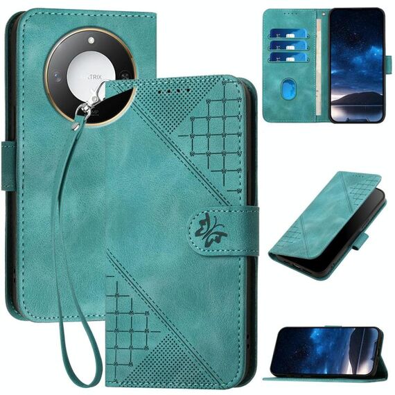 Per Honor X60 / X9c Smart Grid Butterfly Embossed Pattern Custodia in pelle per telefono con cordino (azzurro chiaro)