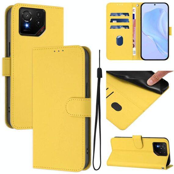 Per Asus ROG Phone 9 / 9 Pro Custodia in pelle tinta unita con cordino (giallo limone)