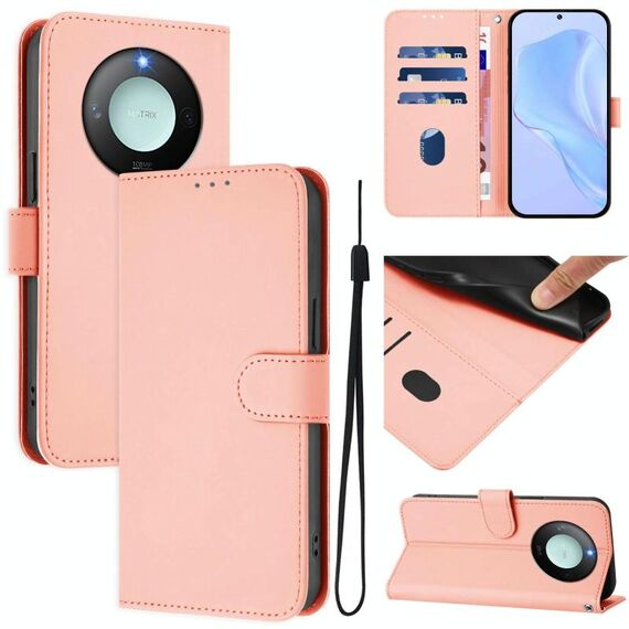 Custodia per telefono in pelle tinta unita Smart Global Skin Feel For Honor X9c con cordino (rosa)