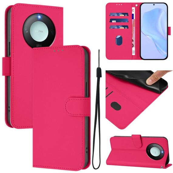 Custodia per telefono in pelle tinta unita Smart Global Skin Feel per Honor X9c con cordino (rosso rosa)