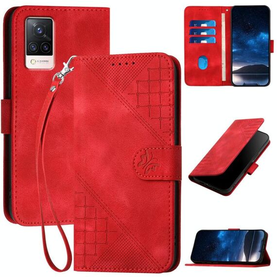 Per vivo S9 Grid Butterfly Custodia in pelle con motivo in rilievo e cordino (rosso)