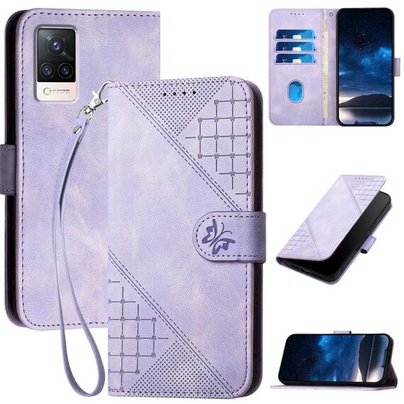 Per vivo S9 Grid Butterfly Custodia in pelle con motivo in rilievo e cordino (viola chiaro)