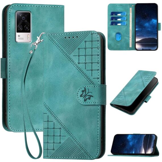 Per vivo S9e Custodia in pelle con motivo a farfalla in rilievo con cordino (azzurro chiaro)