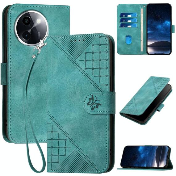Per vivo Y200i Custodia in pelle con motivo a farfalla in rilievo con cordino (azzurro chiaro)
