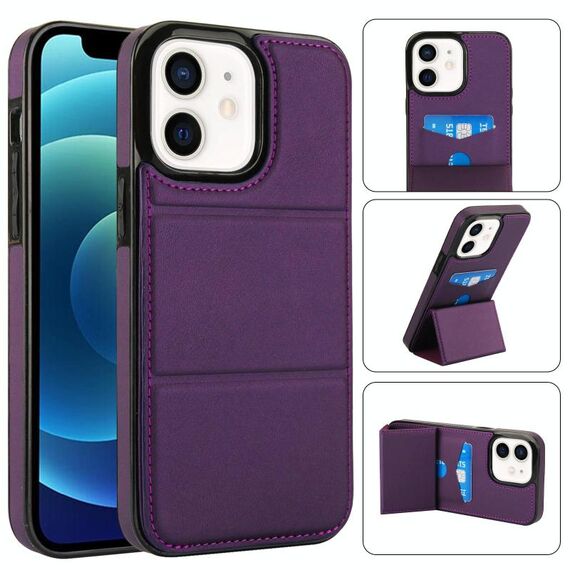 Per iPhone 12 mini Custodia in pelle con supporto a tre ante e slot per carte (viola scuro)